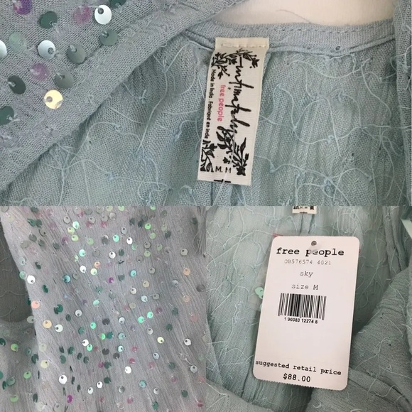 NWT free people Fairy Sequin  Mini Slip dress baby blue sparkly slip dress sz m - Picture 9 of 17